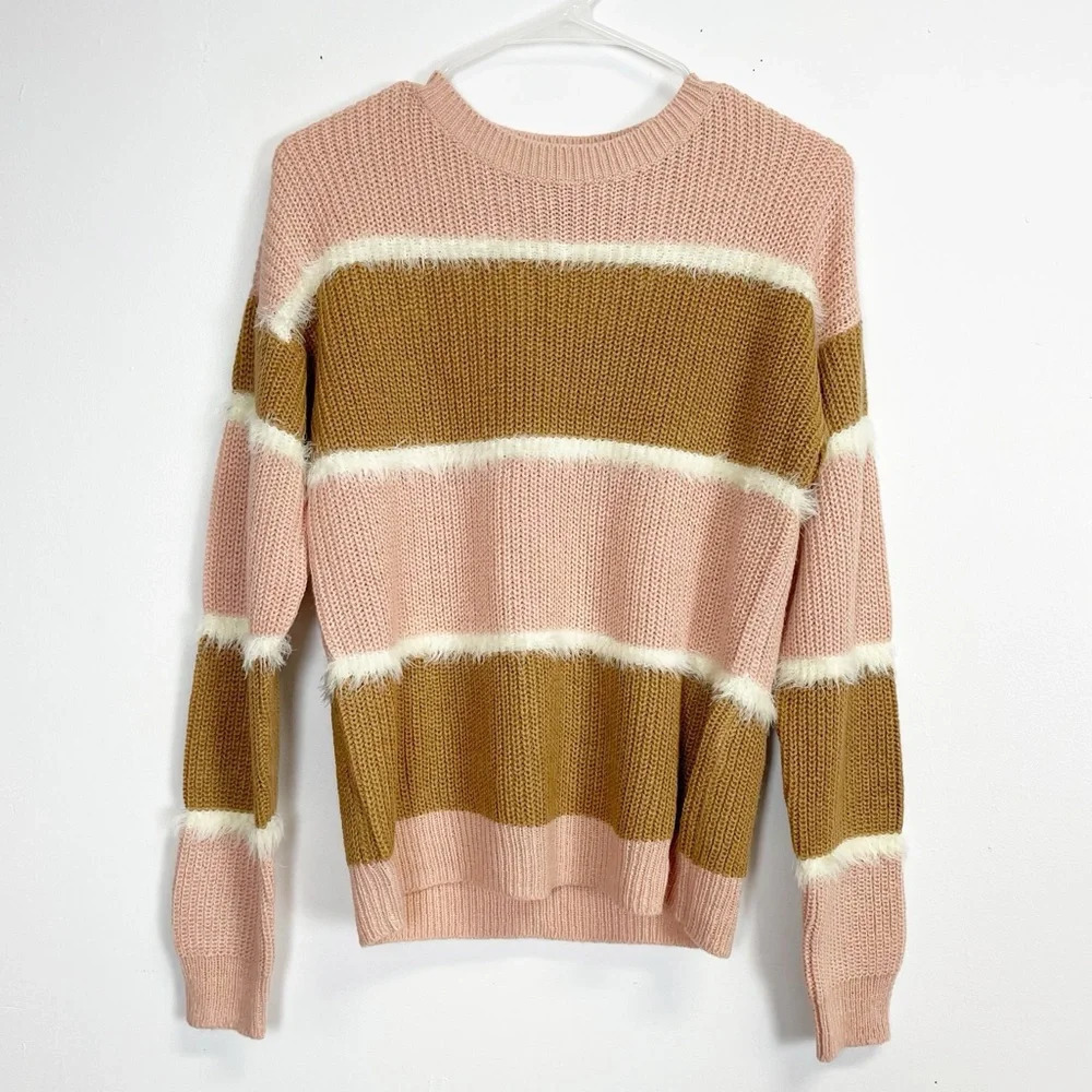 NEW Vero Moda Sweater Womens Small Tan Pink Striped Josephine Long Sleeve NWOT